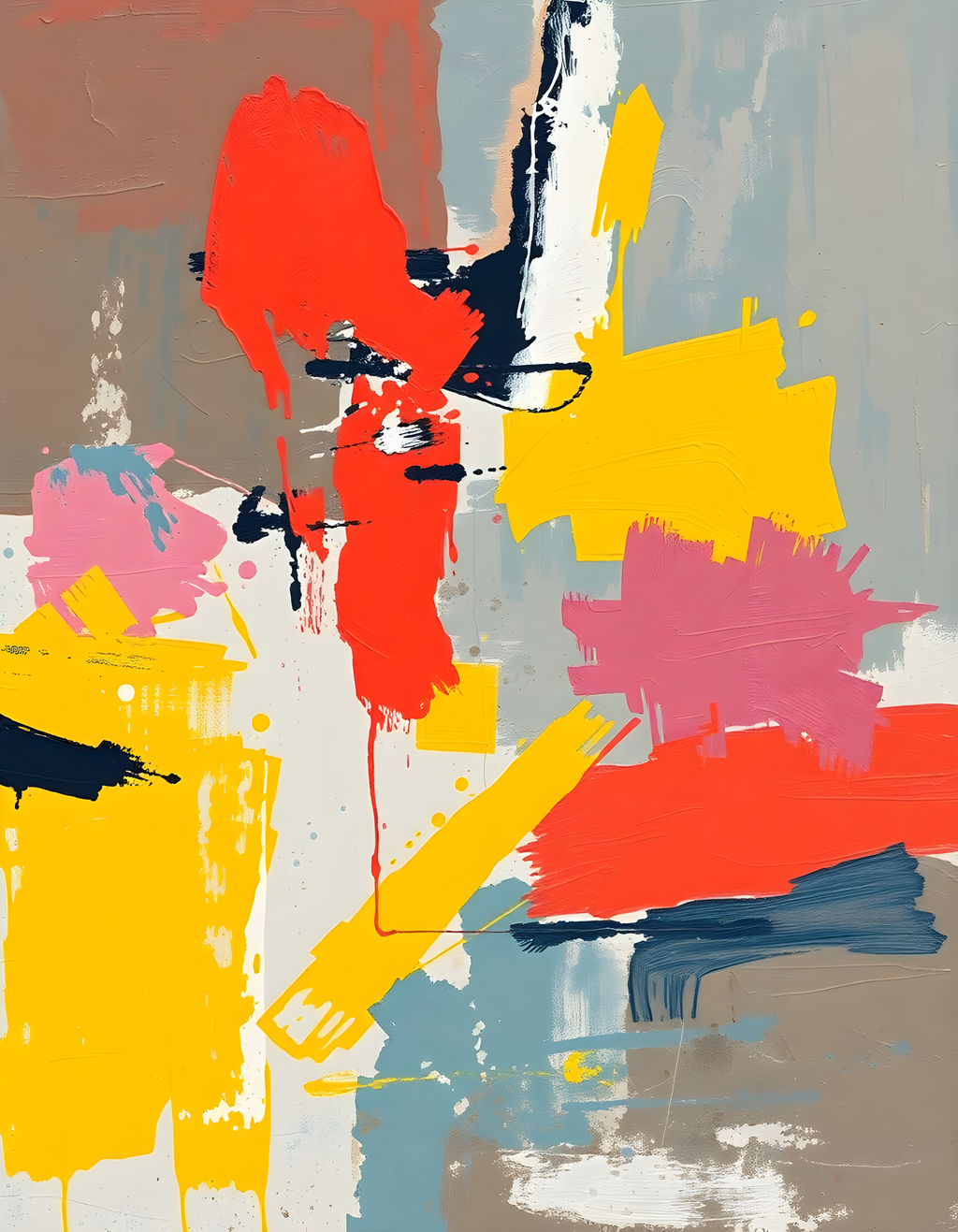 Abstract Silhouette Red Yellow Blue Portrait Wall Art