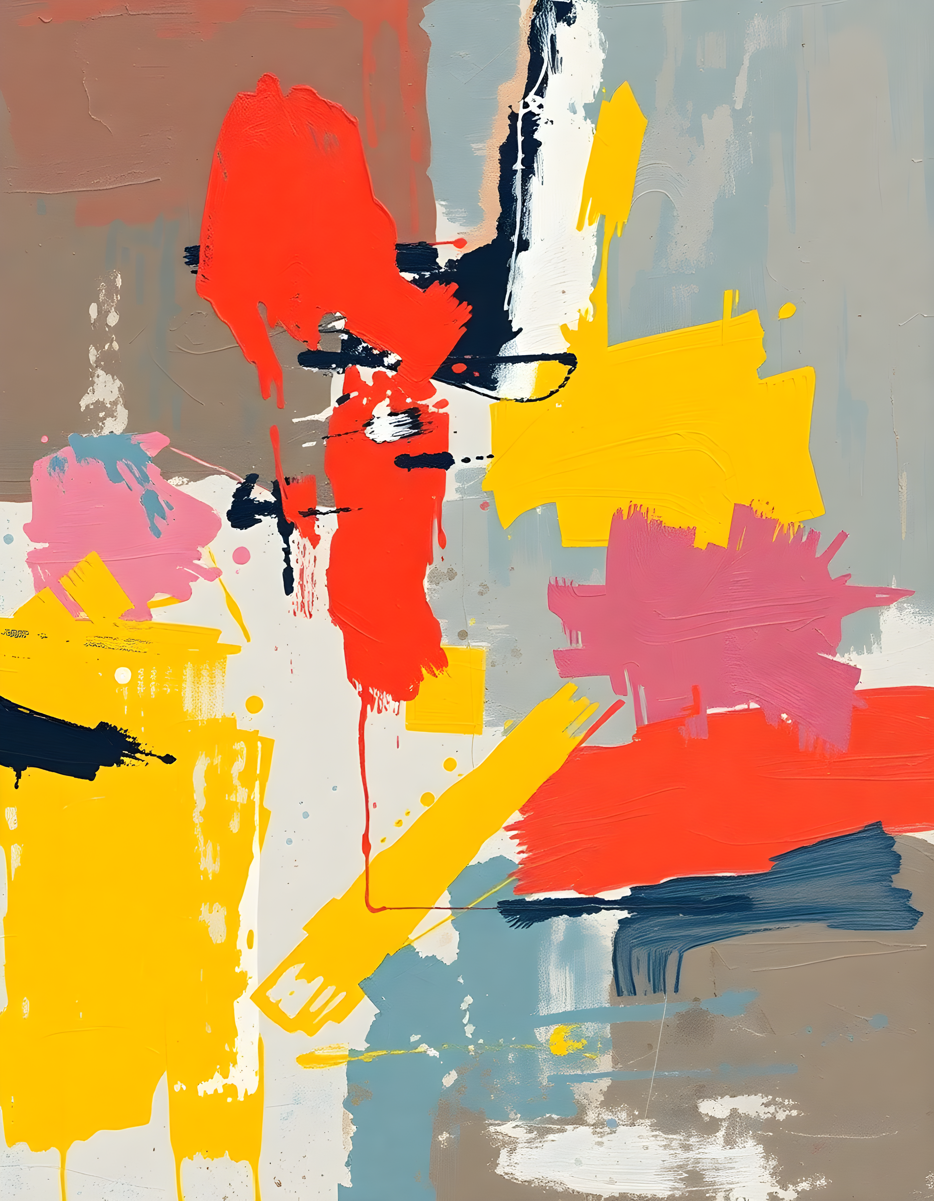 Abstract Silhouette Red Yellow Blue Portrait Wall Art
