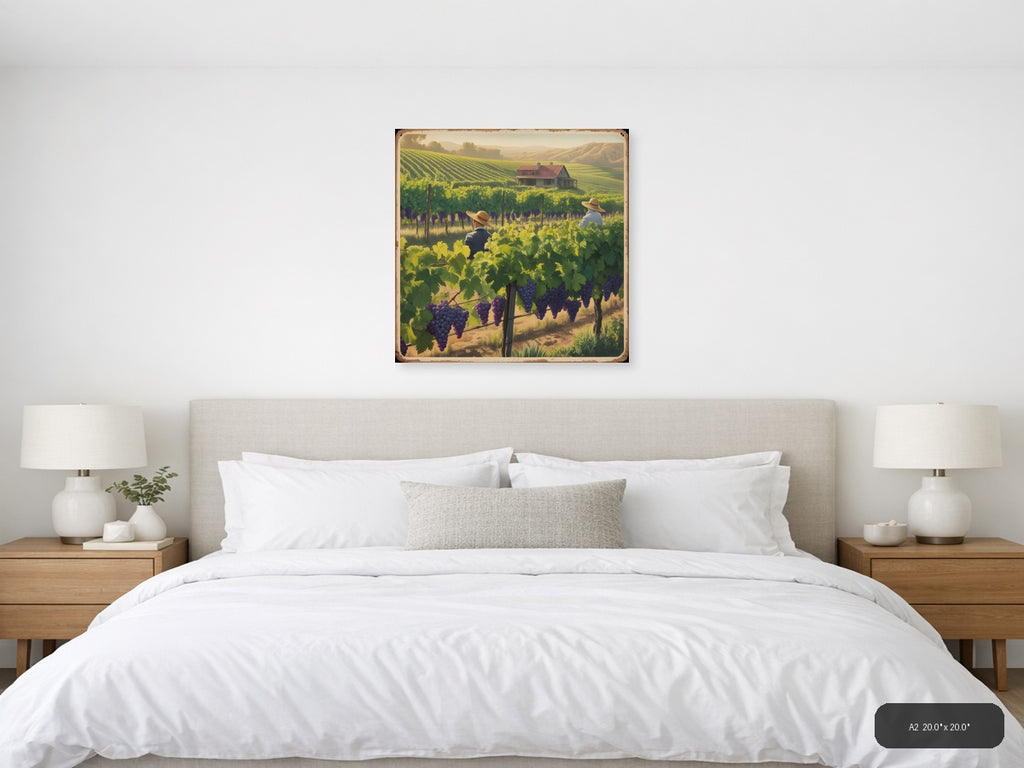 Vintage Vineyard Harvest Landscape Wall Art — A2 / Bedroom