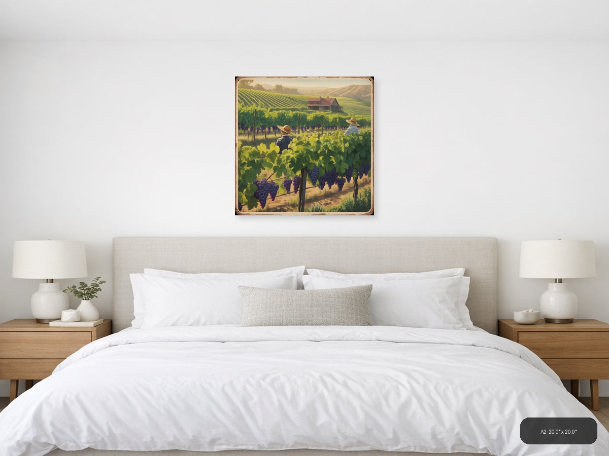 Vintage Vineyard Harvest Landscape Wall Art — A2 / Bedroom