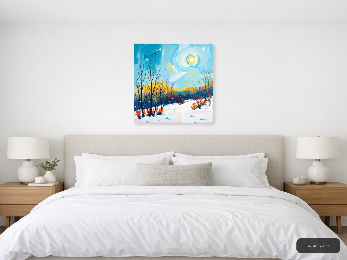 Abstract Winter Landscape with Sun - Modern Wall Art — A2 / Bedroom