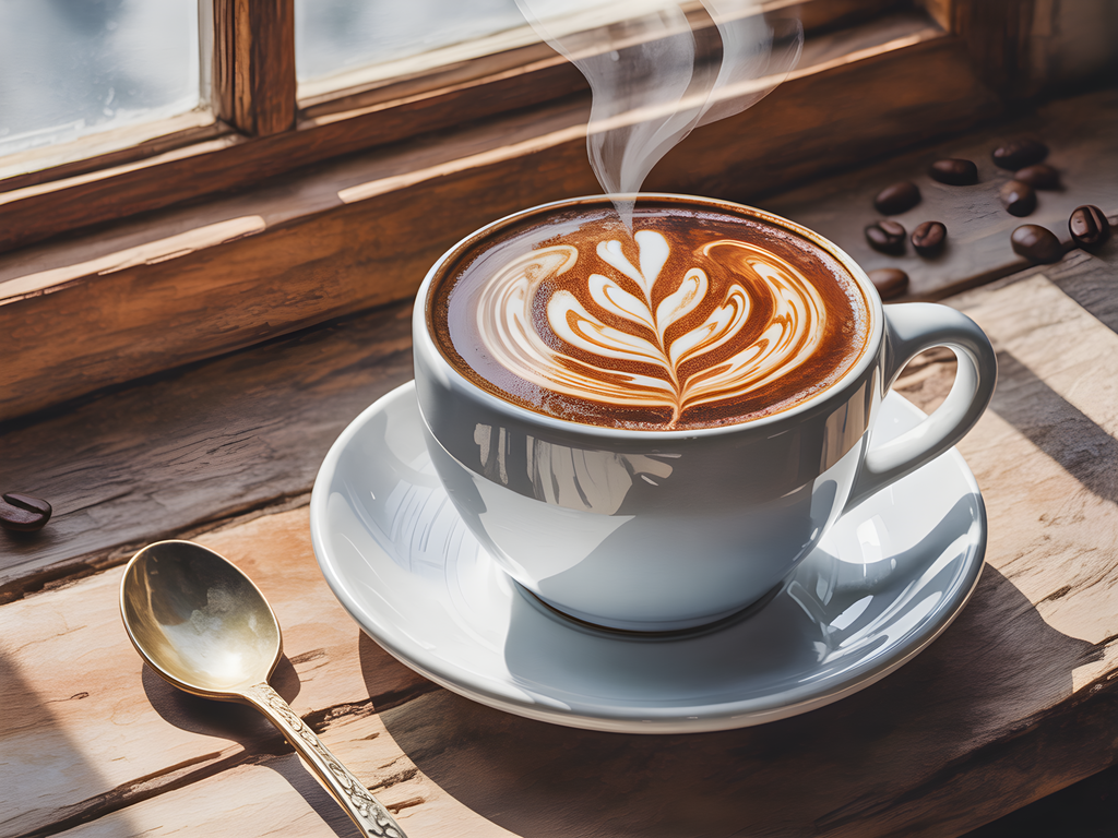 Latte Art Coffee Cup Window Watercolor Wall Art