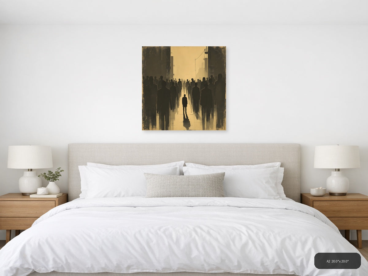 Solitary Figure in Urban Crowd Vintage Wall Art — A2 / Bedroom