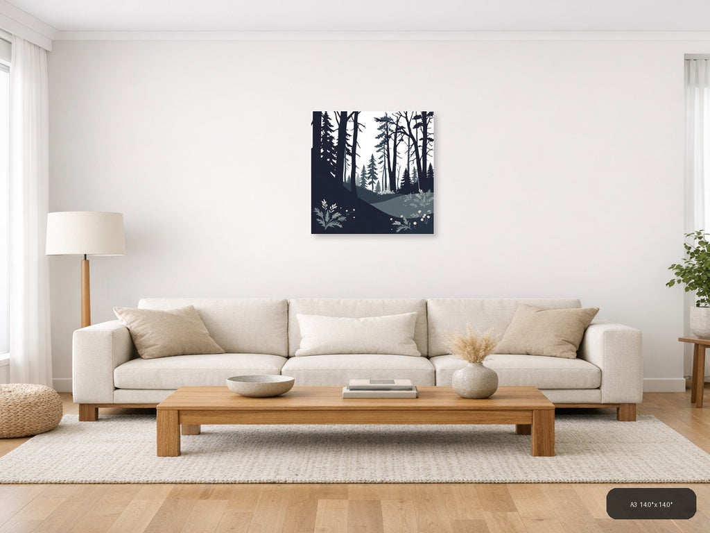Minimalist Forest Path with Tall Trees Wall Art — A3 / Living Room