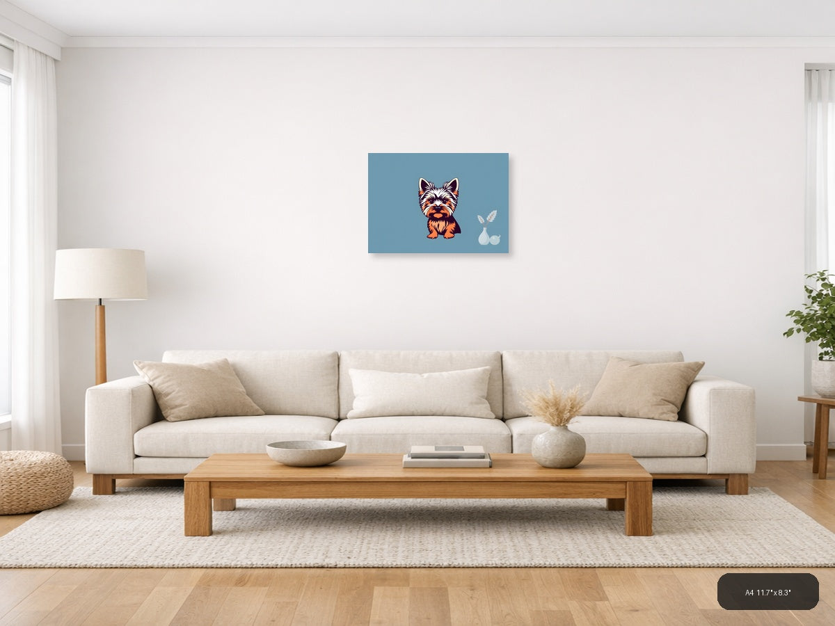 Cute Terrier Dog Minimalist Blue Wall Art — A4 / Living Room