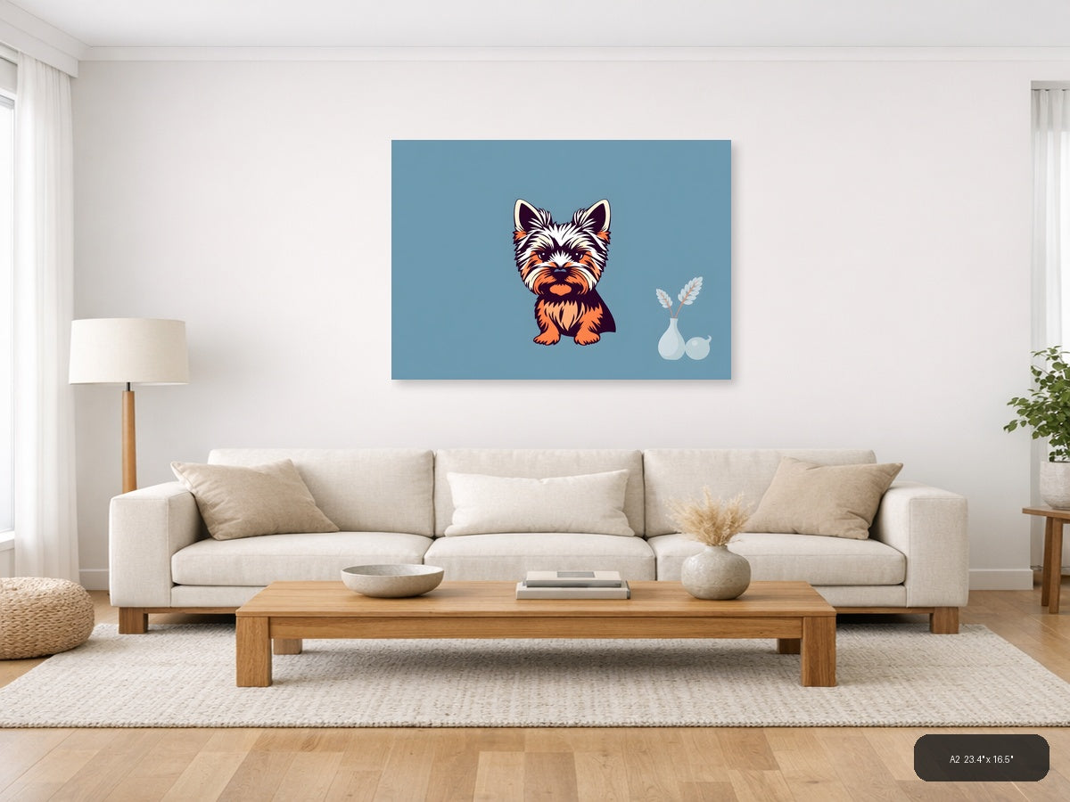 Cute Terrier Dog Minimalist Blue Wall Art — A2 / Living Room