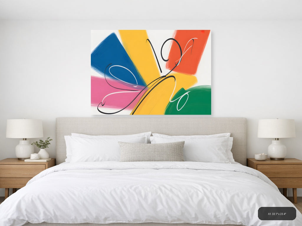 Colorful Abstract Butterfly with Paint Strokes Wall Art — A1 / Bedroom