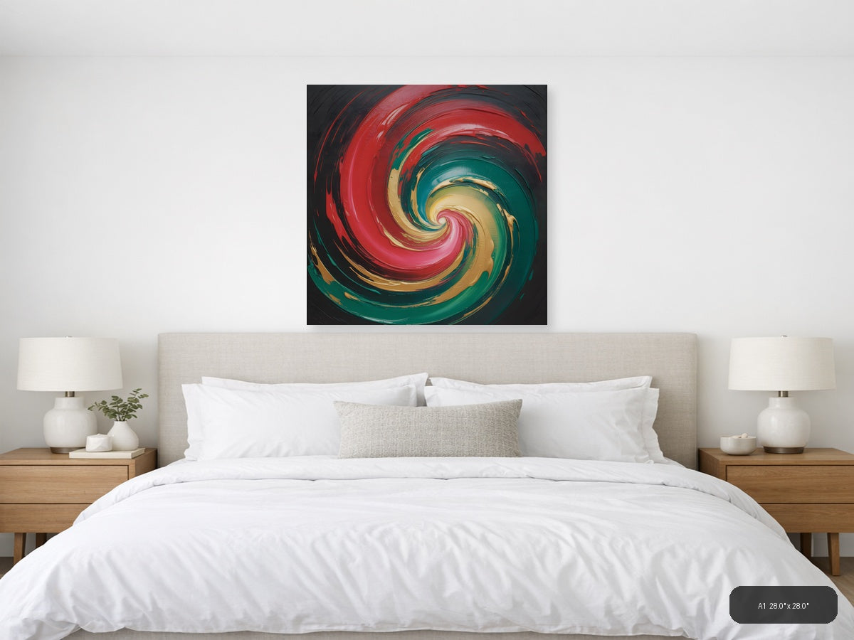 Colorful Abstract Spiral Red Green Gold Wall Art — A1 / Bedroom