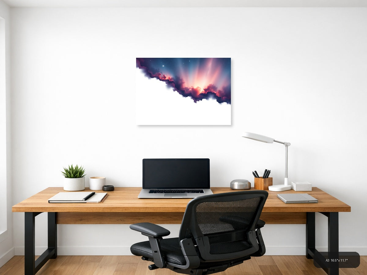 Cosmic Nebula Cloud Minimalist Landscape Wall Art — A3 / Office