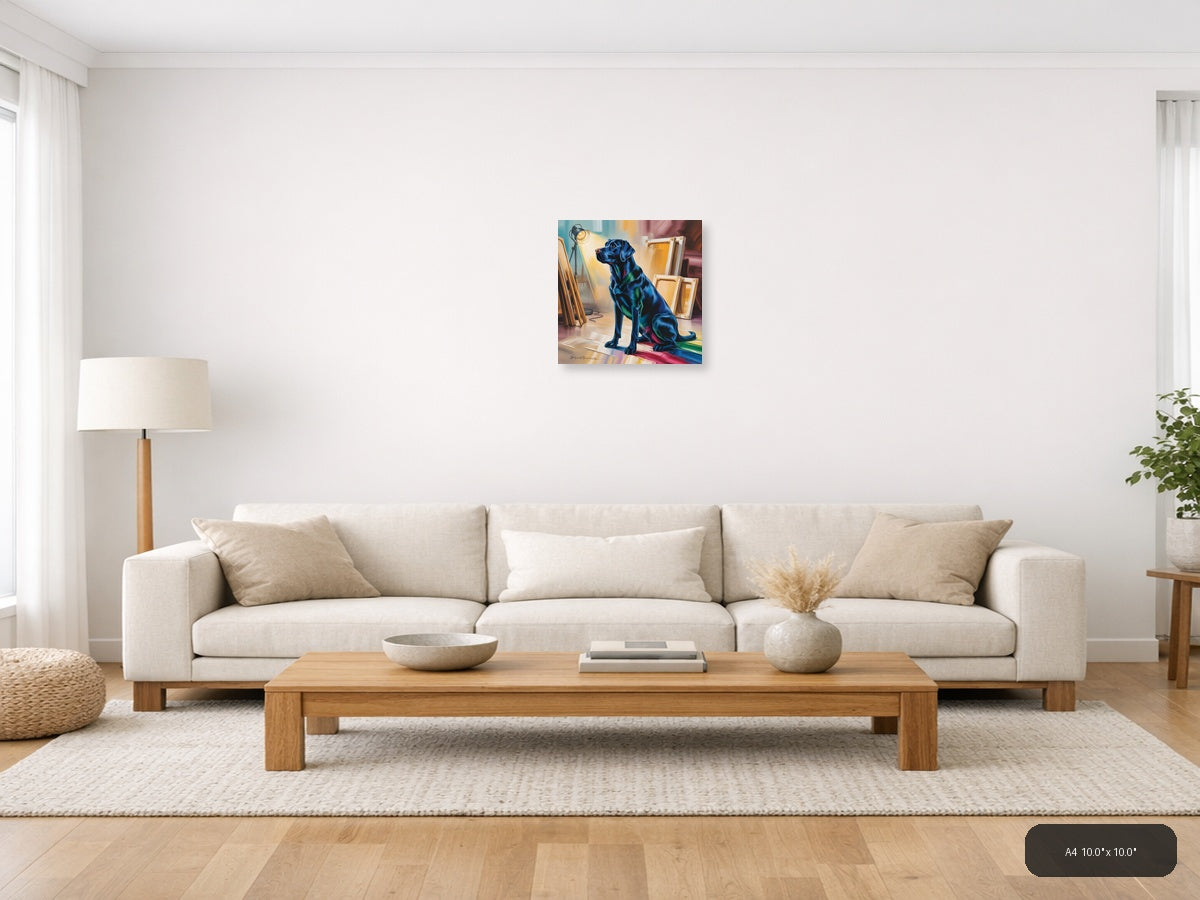 Blue Dog Abstract Studio Portrait Wall Art — A4 / Living Room
