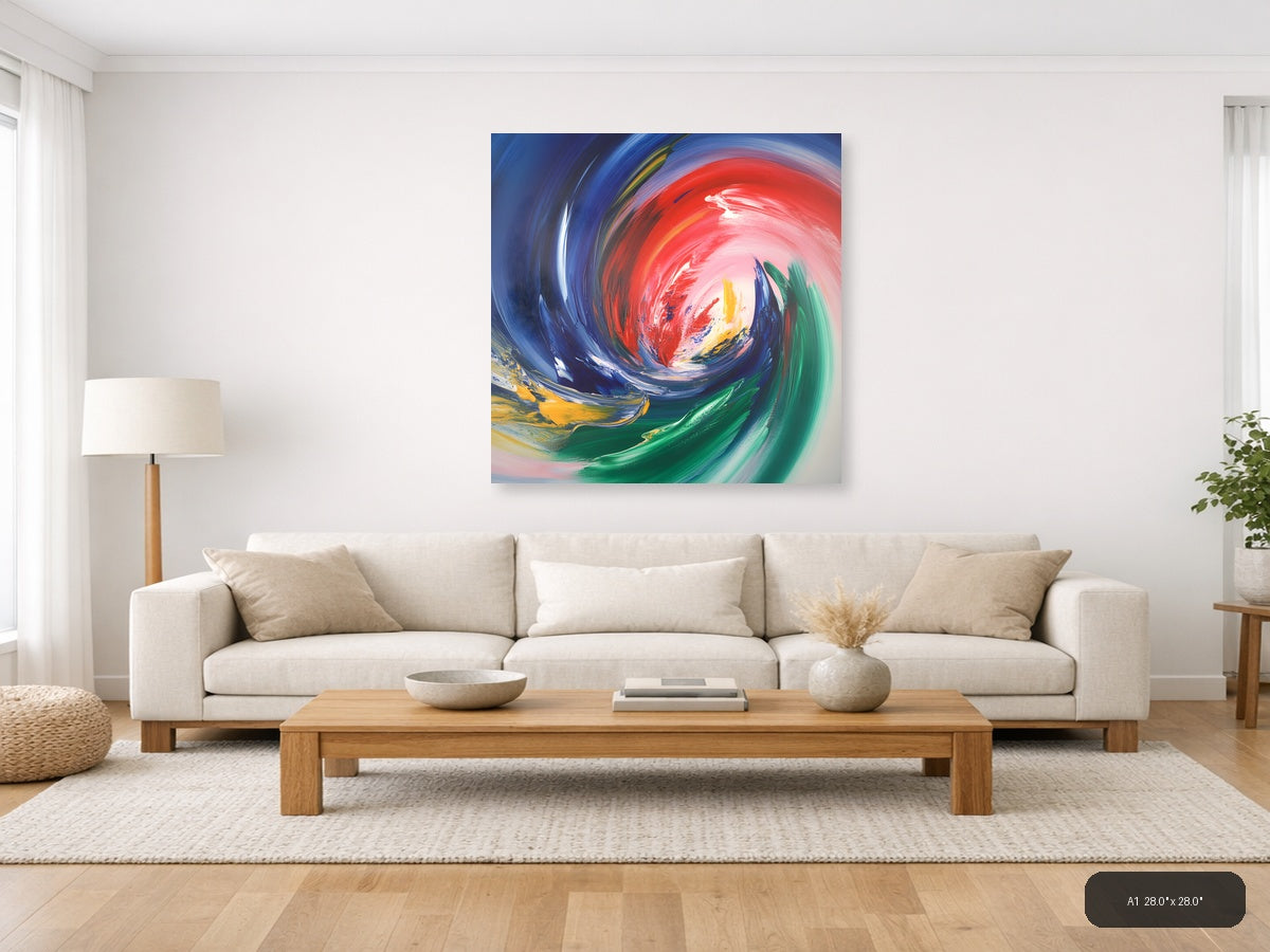 Vibrant Abstract Swirl Red Blue Green Yellow Wall Art — A1 / Living Room