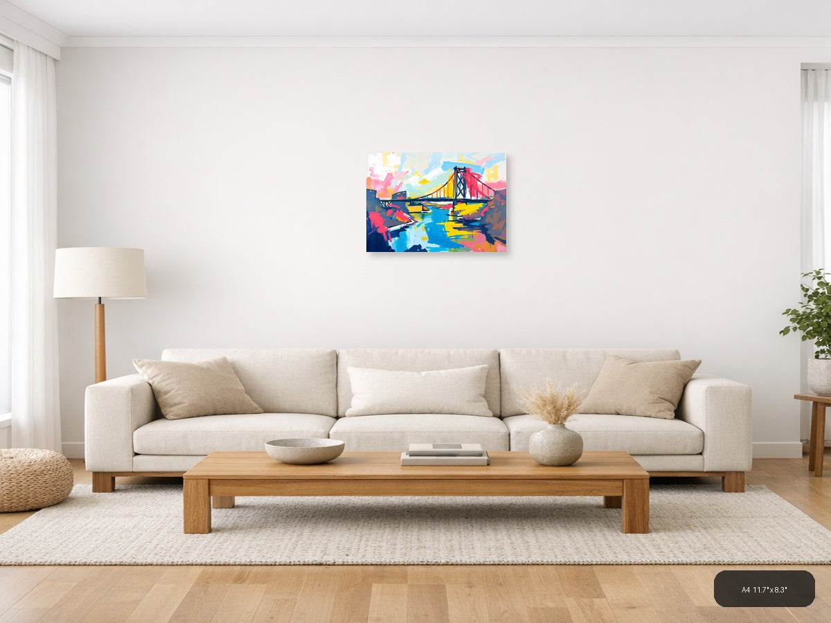 Colorful Abstract Bridge Landscape Wall Art — A4 / Living Room