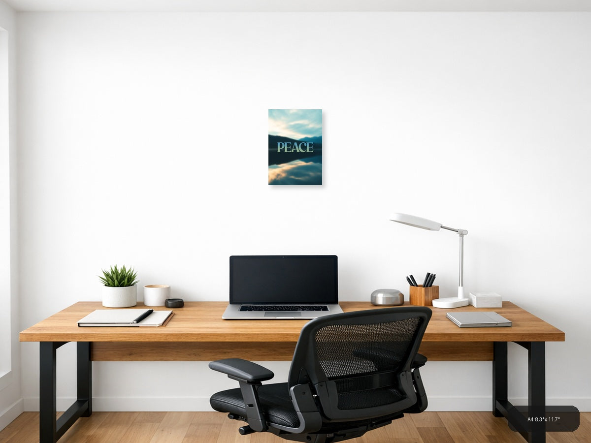 Peace Typography Mountain Lake Landscape Wall Art — A4 / Office