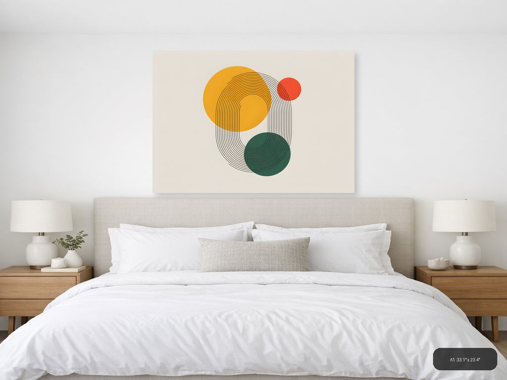 Abstract Line Art with Geometric Circles Wall Art — A1 / Bedroom