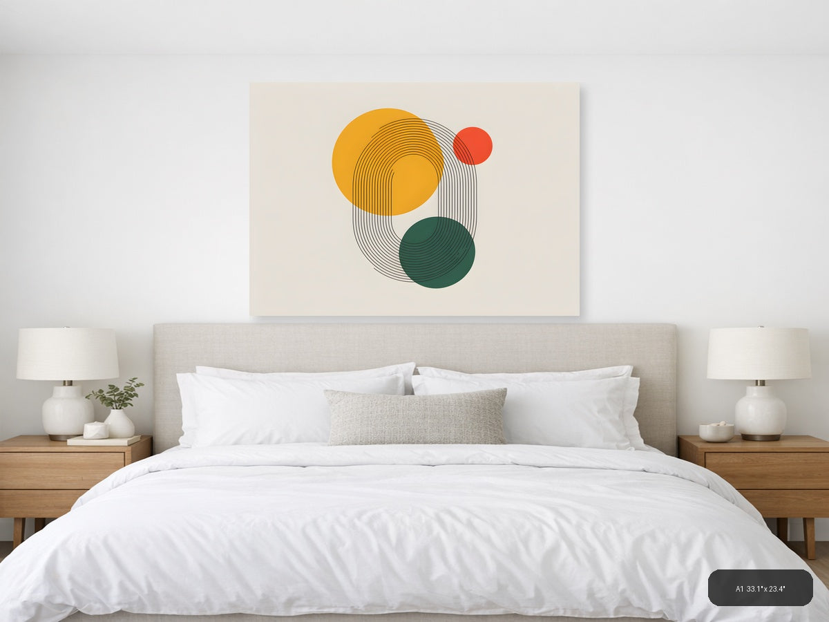Abstract Line Art with Geometric Circles Wall Art — A1 / Bedroom