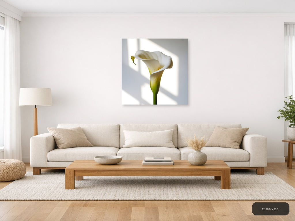 White Calla Lily Minimalist Flower Wall Art — A2 / Living Room