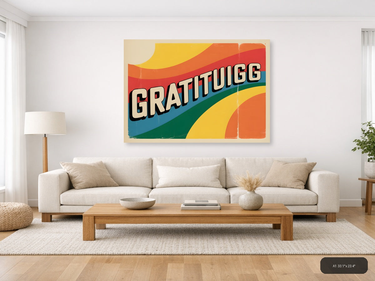 Gratitugg Vintage Retro Rainbow Waves Wall Art — A1 / Living Room