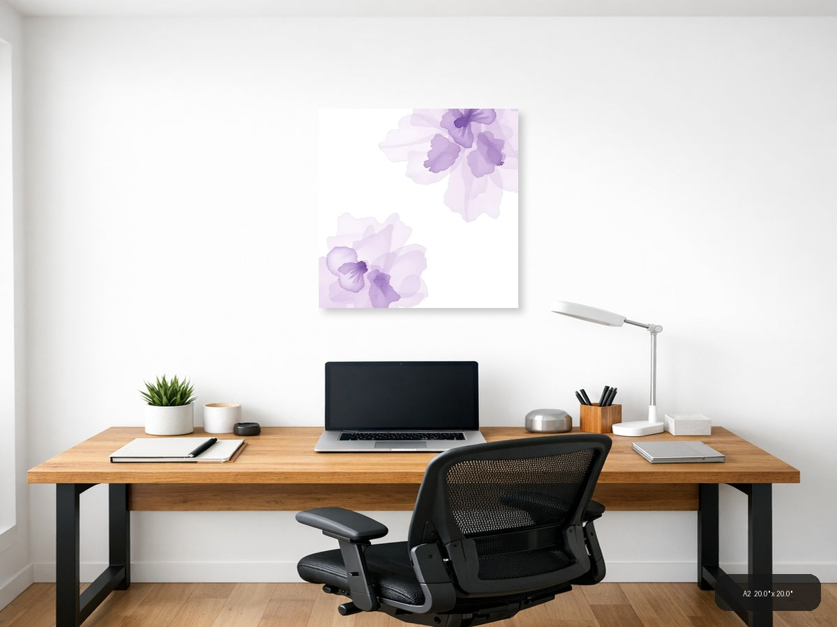 Purple Watercolor Orchids Floral Square Wall Art — A2 / Office