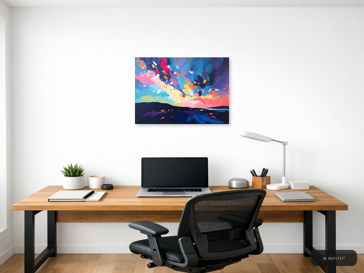 Vibrant Abstract Sunset Explosion Landscape Wall Art — A3 / Office