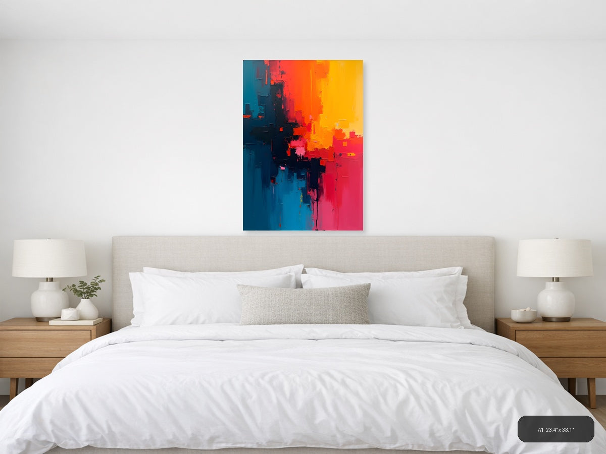 Abstract Color Gradient: Blue to Orange Wall Art — A1 / Bedroom
