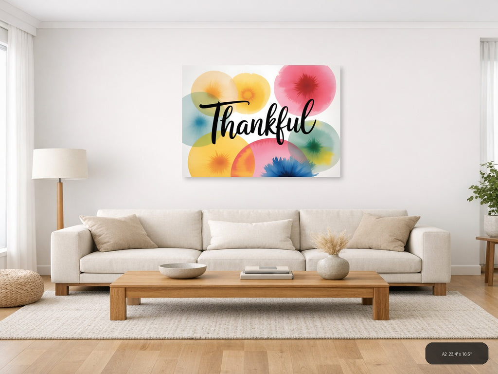 Thankful — Watercolor (Landscape) Canvas Print | Watercolor Wall Art | A4 A3 A2 A1 — A2 / Living Room