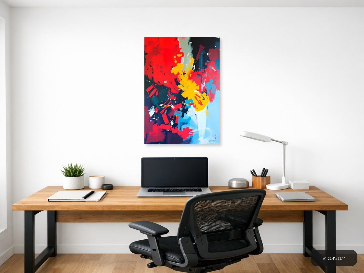 Abstract Colorful Explosion Yellow Red Blue Wall Art — A1 / Office