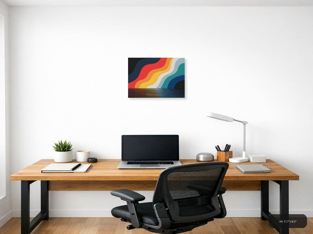 Colorful Wave Rainbow Stripes Photography Wall Art — A4 / Office