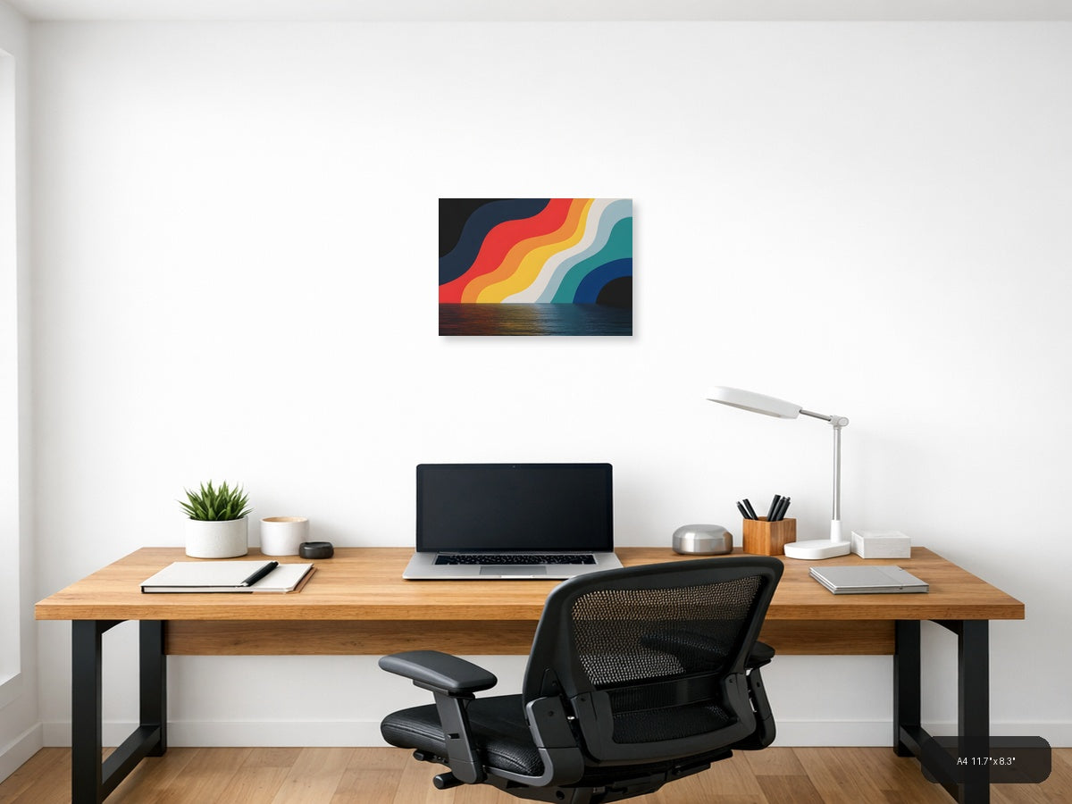 Colorful Wave Rainbow Stripes Photography Wall Art — A4 / Office