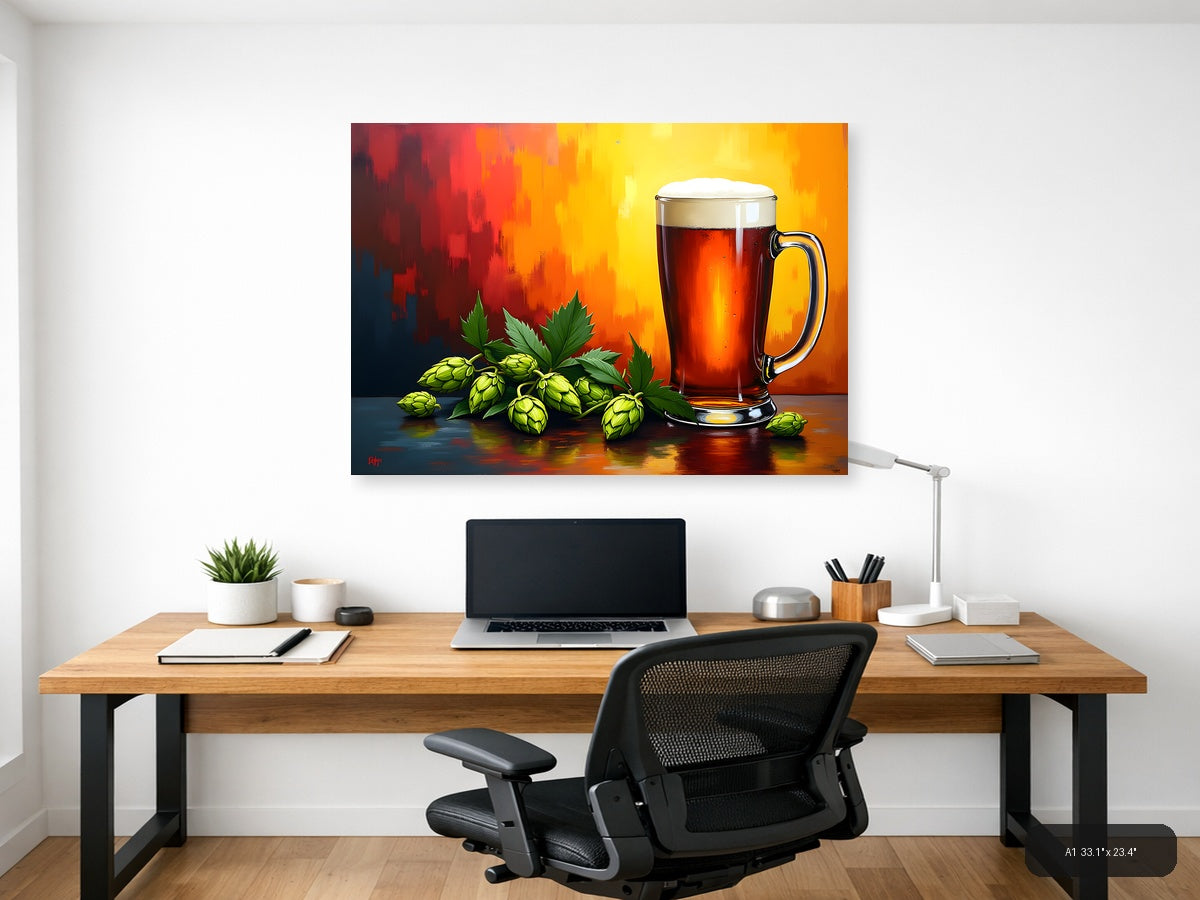 Beer Hops Abstract Red Orange Yellow Wall Art — A1 / Office