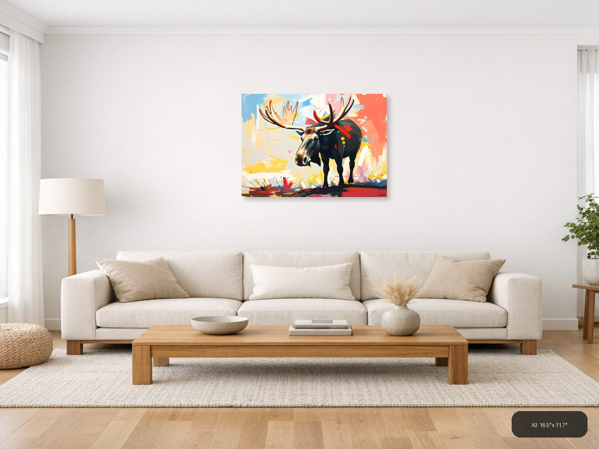 Abstract Moose with Colorful Brushstrokes Wall Art — A3 / Living Room