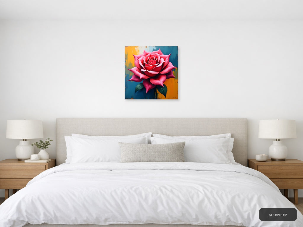 Vibrant Red Rose Abstract Modern Floral Wall Art — A3 / Bedroom