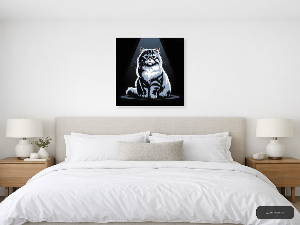 Black and White Cat Portrait Studio Photography Wall Art — A2 / Bedroom