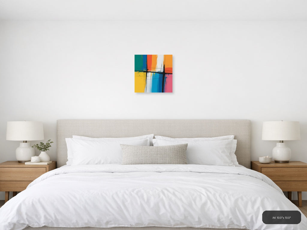 Colorful Abstract Grid Cross Pattern Modern Wall Art — A4 / Bedroom
