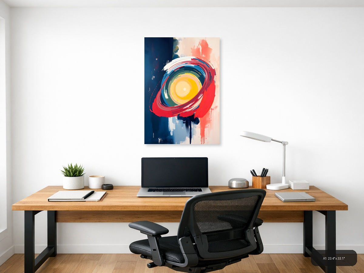 Abstract Concentric Eye Circle Red Blue Yellow Wall Art — A1 / Office