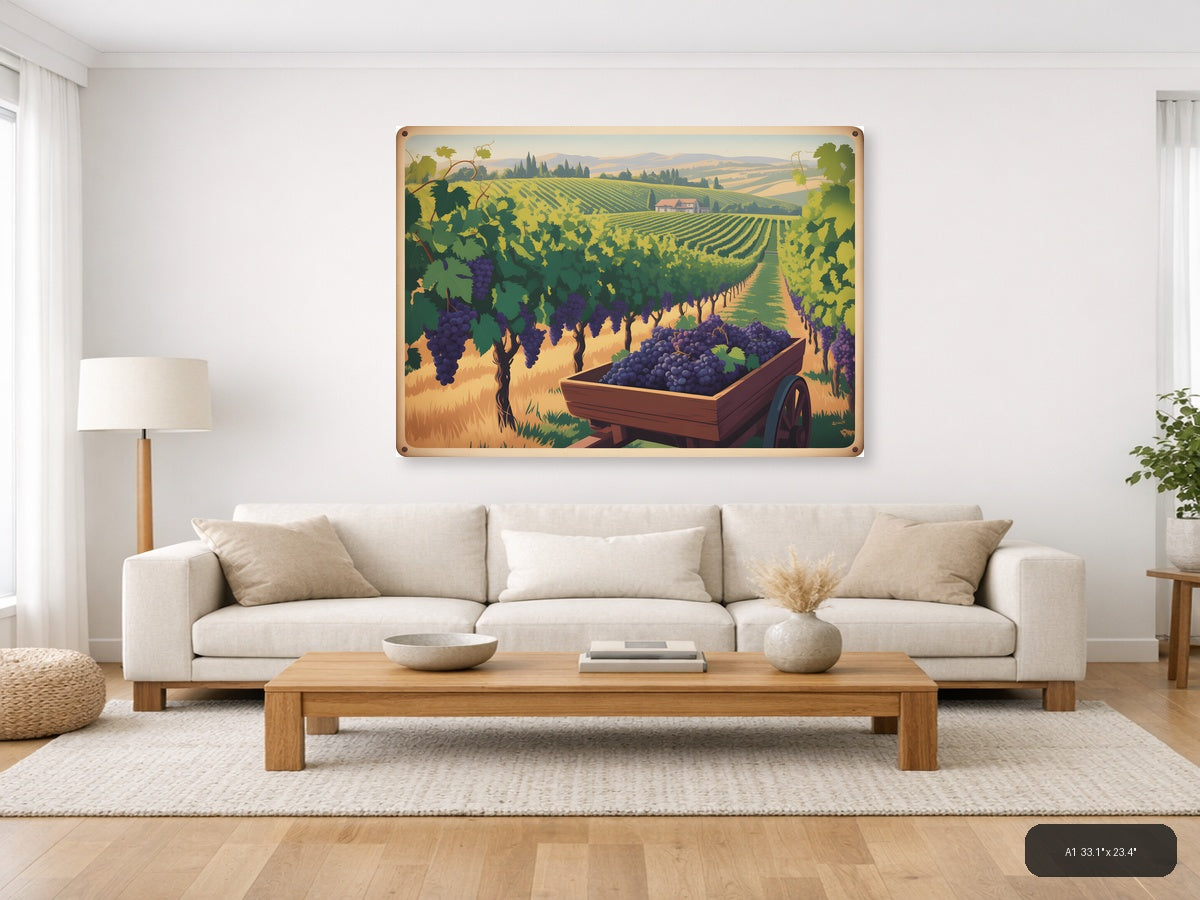Vintage Tuscan Vineyard Harvest Landscape Wall Art — A1 / Living Room