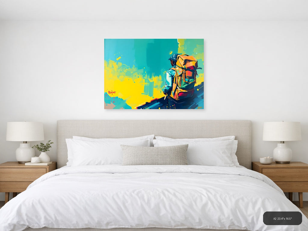 Colorful Adventurer with Backpack Abstract Wall Art — A2 / Bedroom