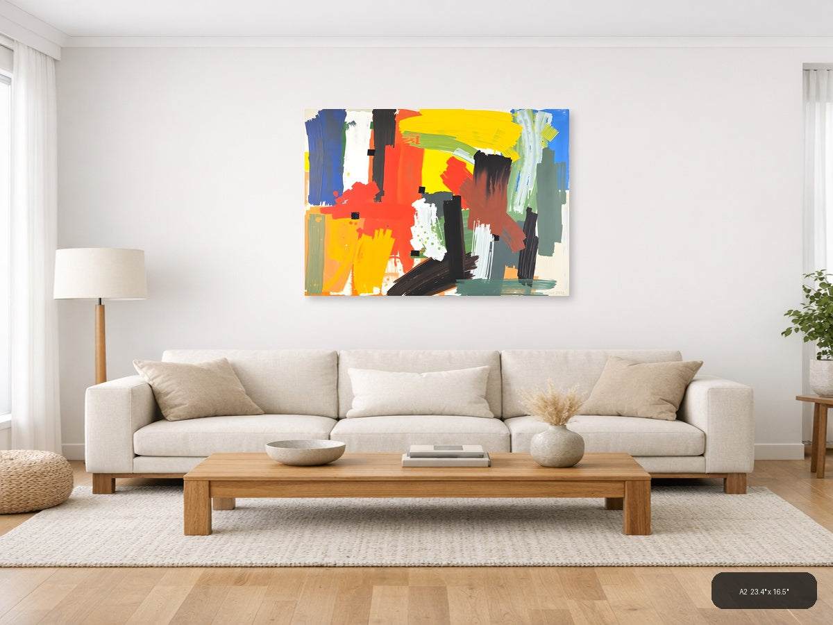 Vibrant Abstract Expressionist Composition Wall Art — A2 / Living Room