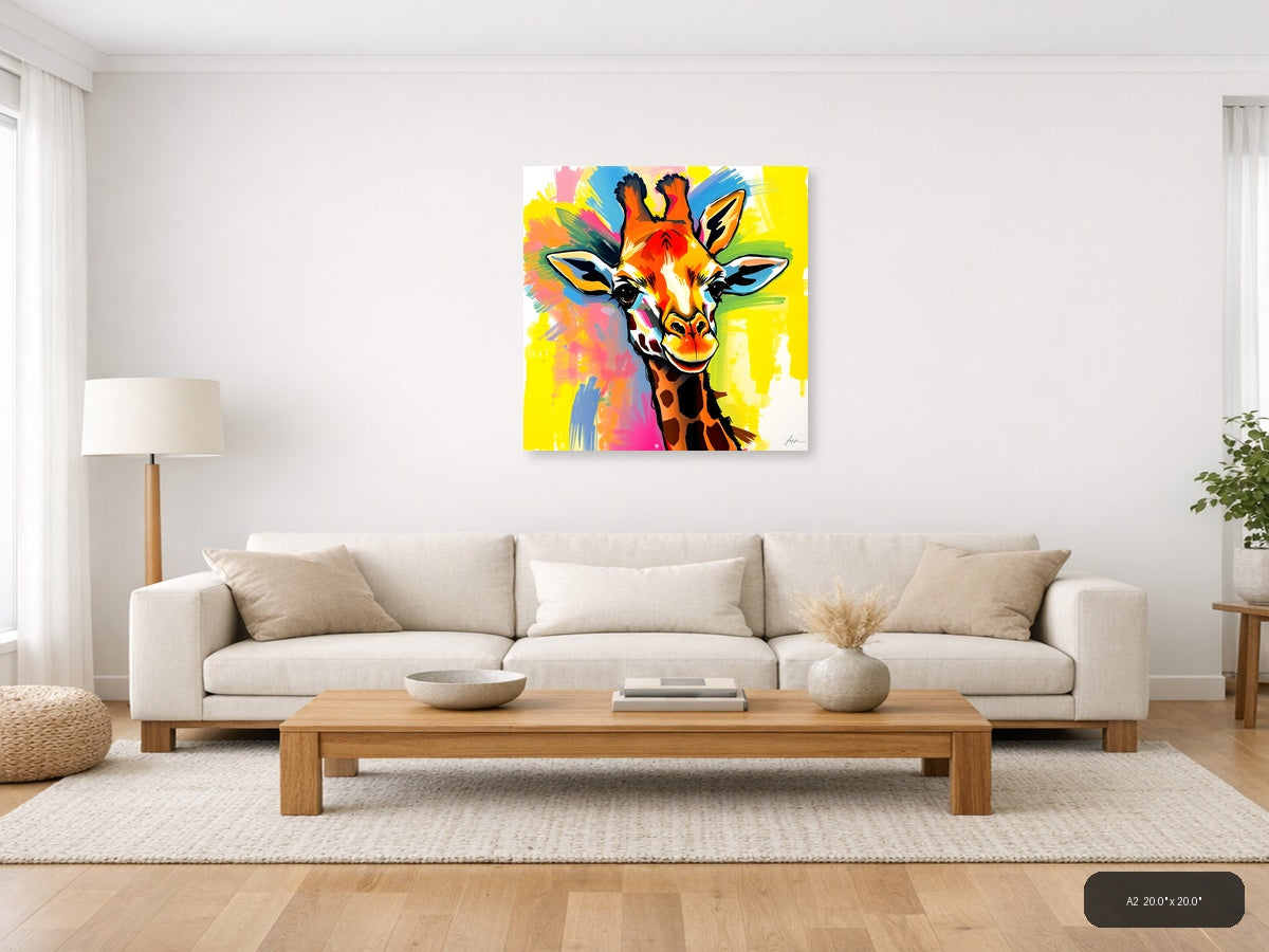 Colorful Abstract Giraffe Pop Art Wall Art — A2 / Living Room