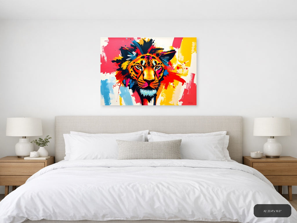 Colorful Abstract Lion Head Splatter Pop Art Wall Art — A2 / Bedroom