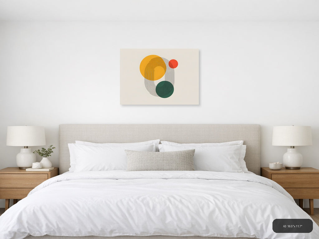 Abstract Line Art with Geometric Circles Wall Art — A3 / Bedroom