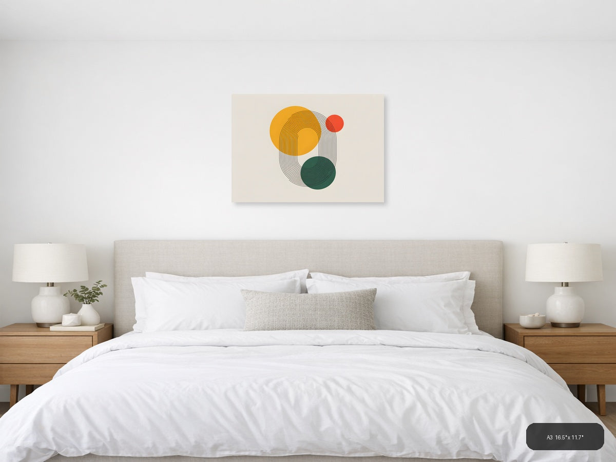 Abstract Line Art with Geometric Circles Wall Art — A3 / Bedroom