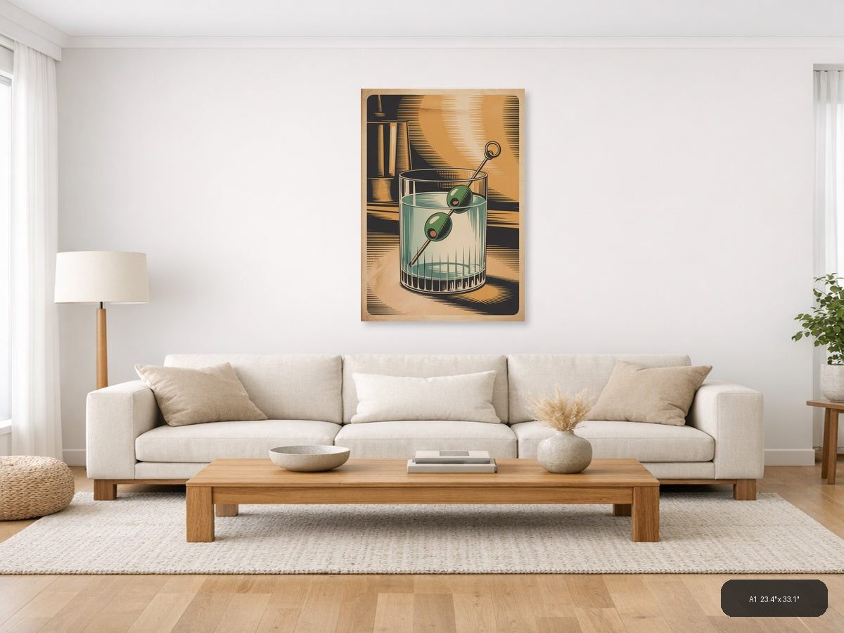 Vintage Martini Cocktail with Olives Wall Art — A1 / Living Room