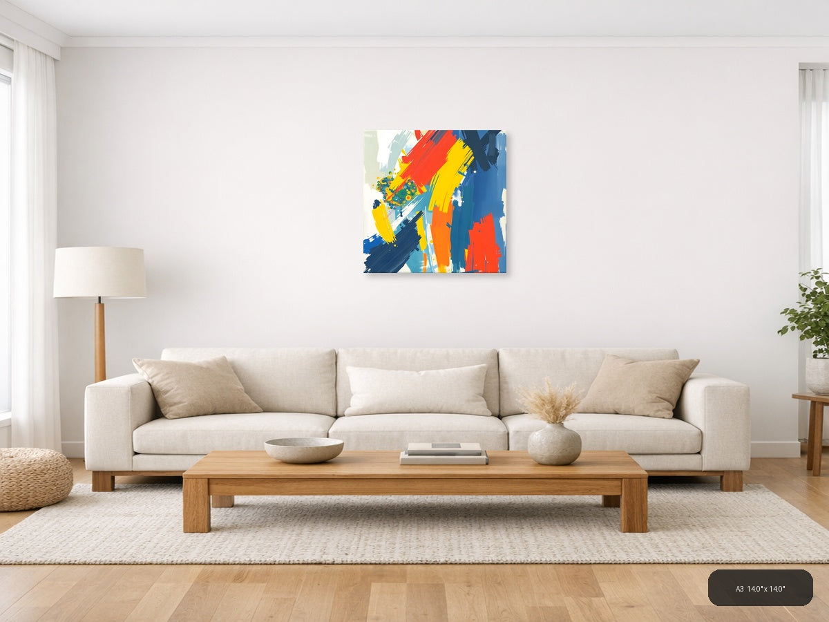 Bold Abstract Brushstrokes Primary Colors Wall Art — A3 / Living Room
