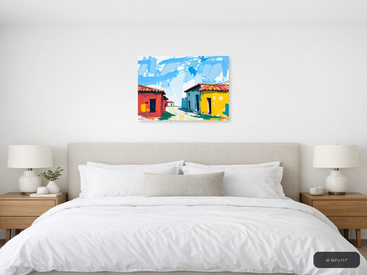 Colorful Colonial Houses Abstract Landscape Wall Art — A3 / Bedroom