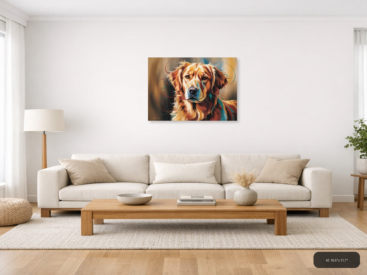 Abstract Golden Retriever Portrait - Modern Dog Wall Art — A3 / Living Room