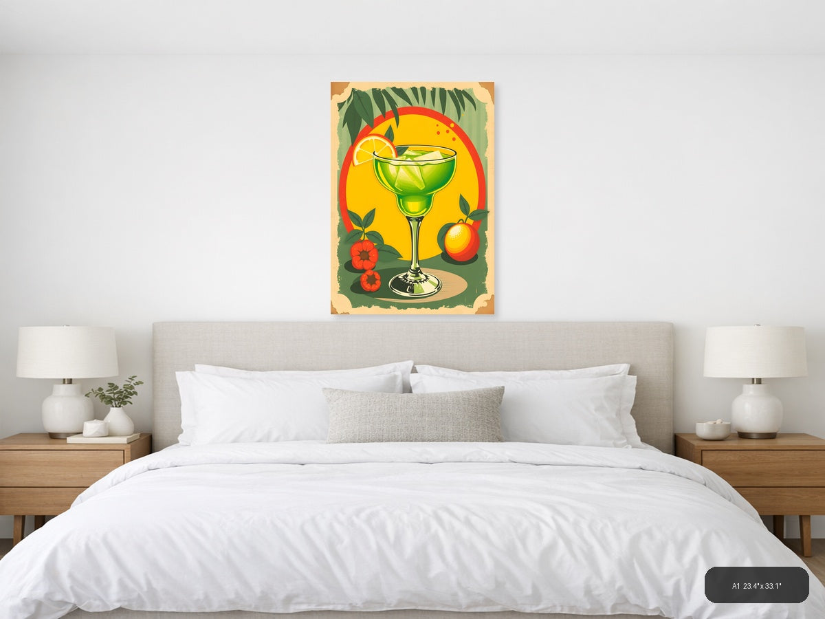 Vintage Margarita Cocktail with Citrus Fruits Wall Art — A1 / Bedroom