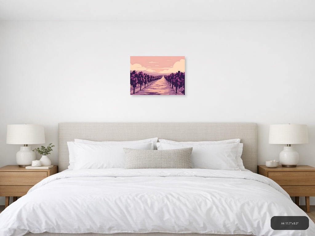 Vintage Purple Vineyard Landscape Wall Art — A4 / Bedroom