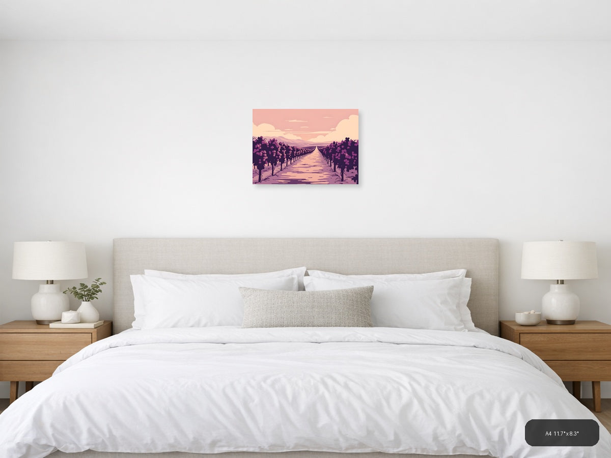 Vintage Purple Vineyard Landscape Wall Art — A4 / Bedroom