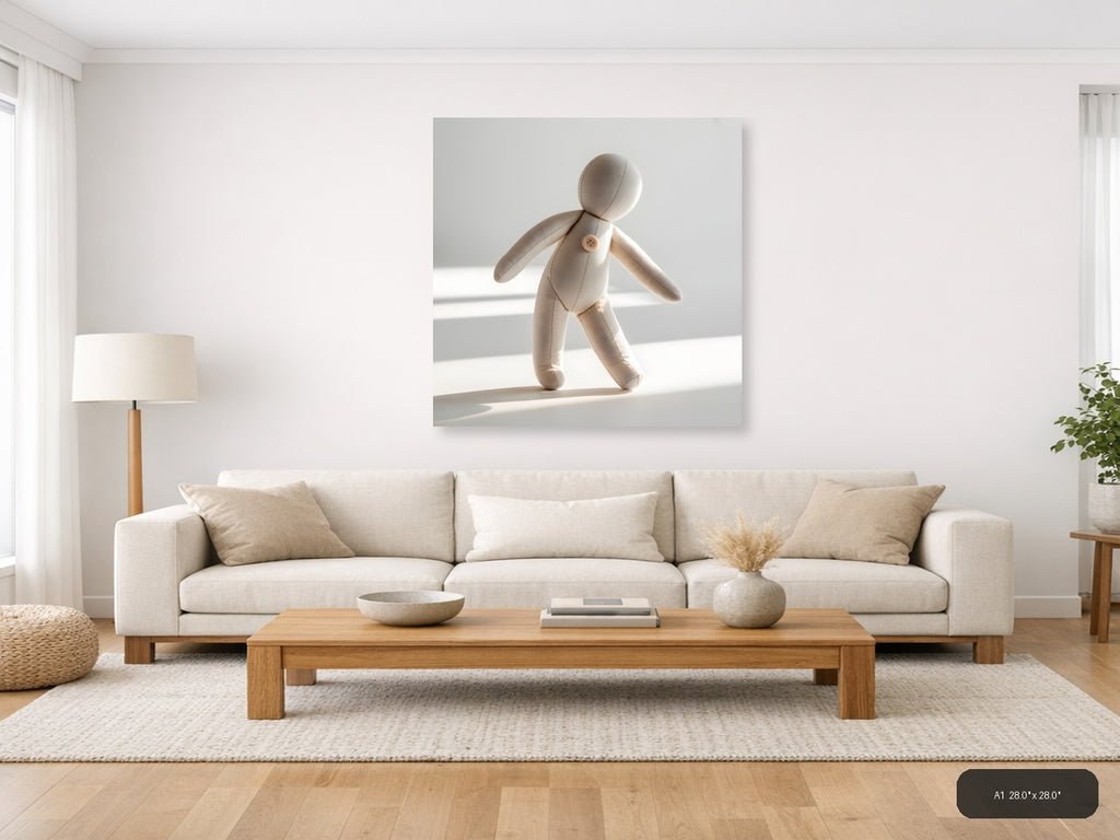 Minimalist Fabric Doll Figure Beige Wall Art — A1 / Living Room