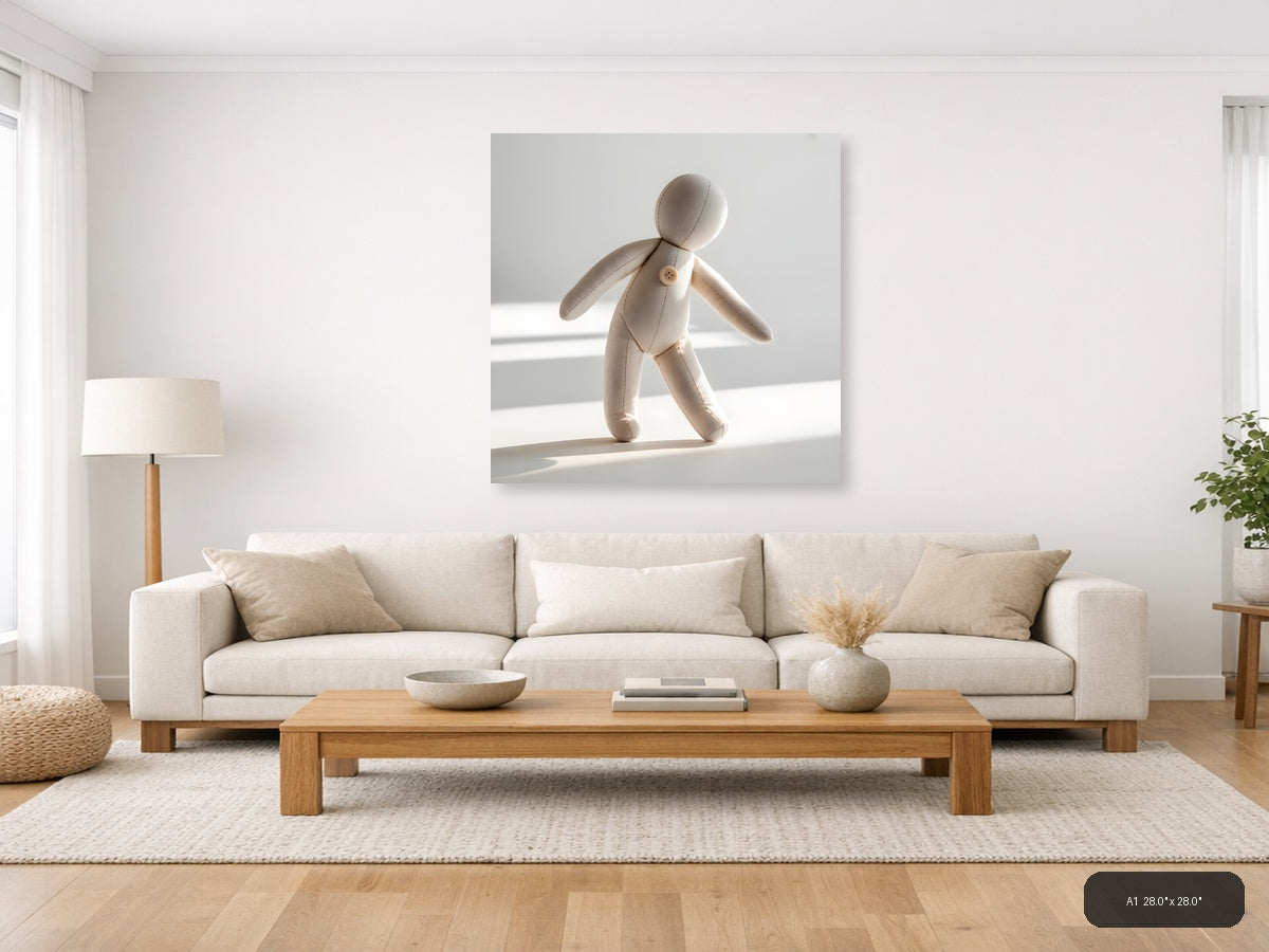 Minimalist Fabric Doll Figure Beige Wall Art — A1 / Living Room